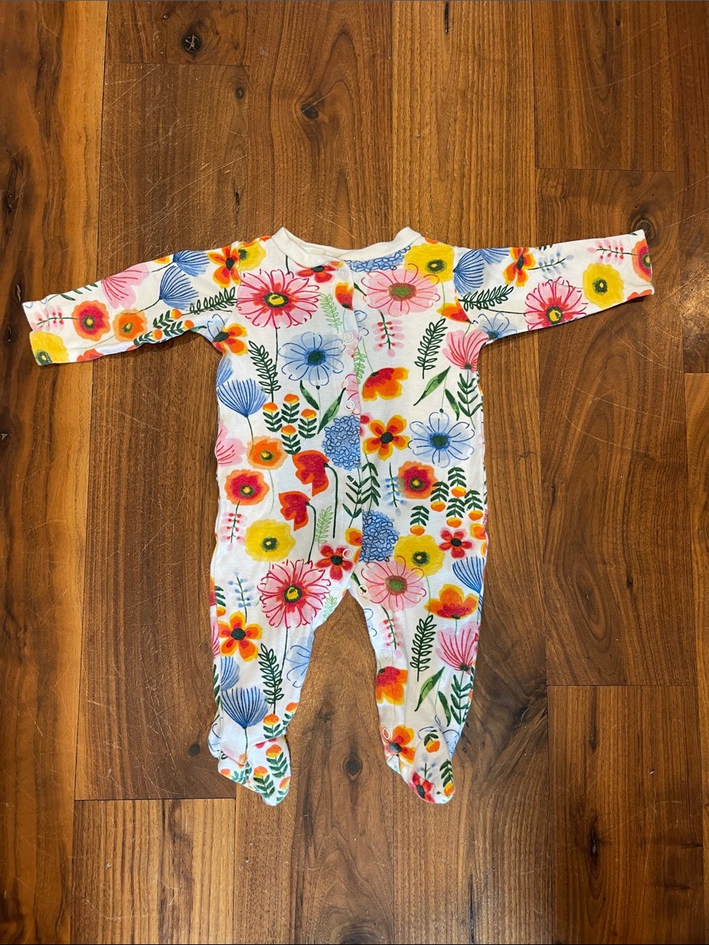 Floral Footed Baby One-Piece - White with Multicolor Flowers